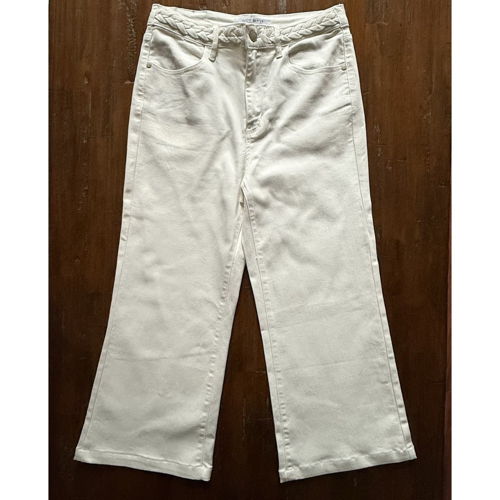 Judy Blue Ivory Crop Jeans Womens 11/30 Wide Leg Stretch Denim Pants